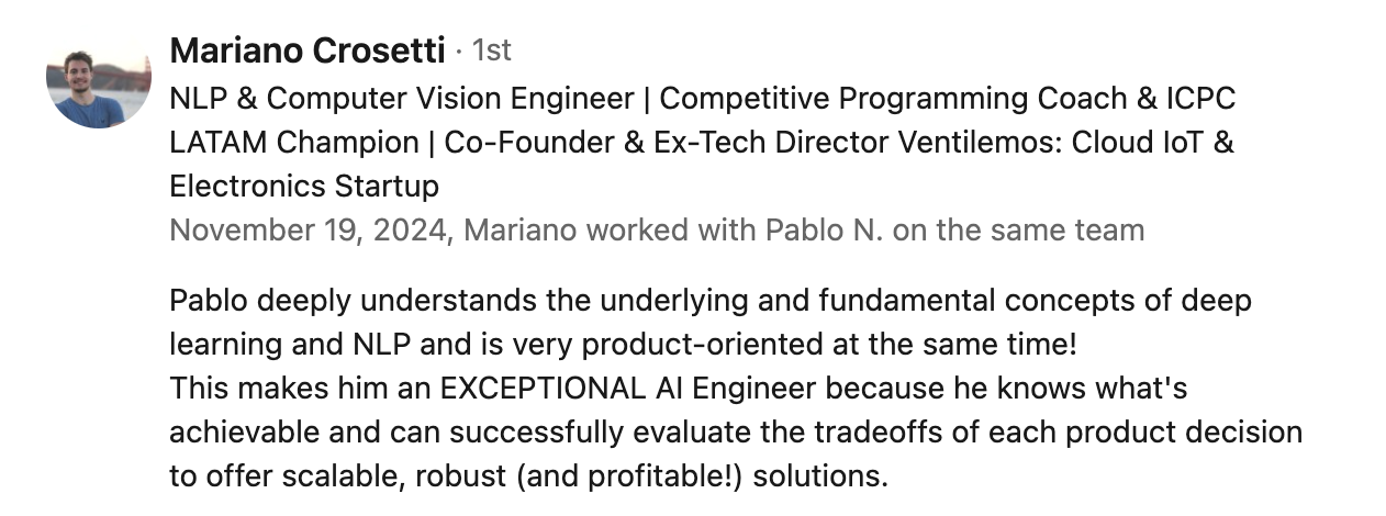 LinkedIn testimonial
