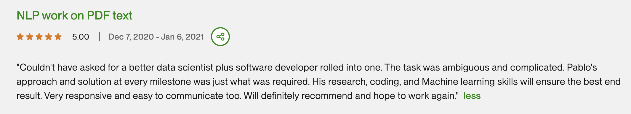 Upwork testimonial